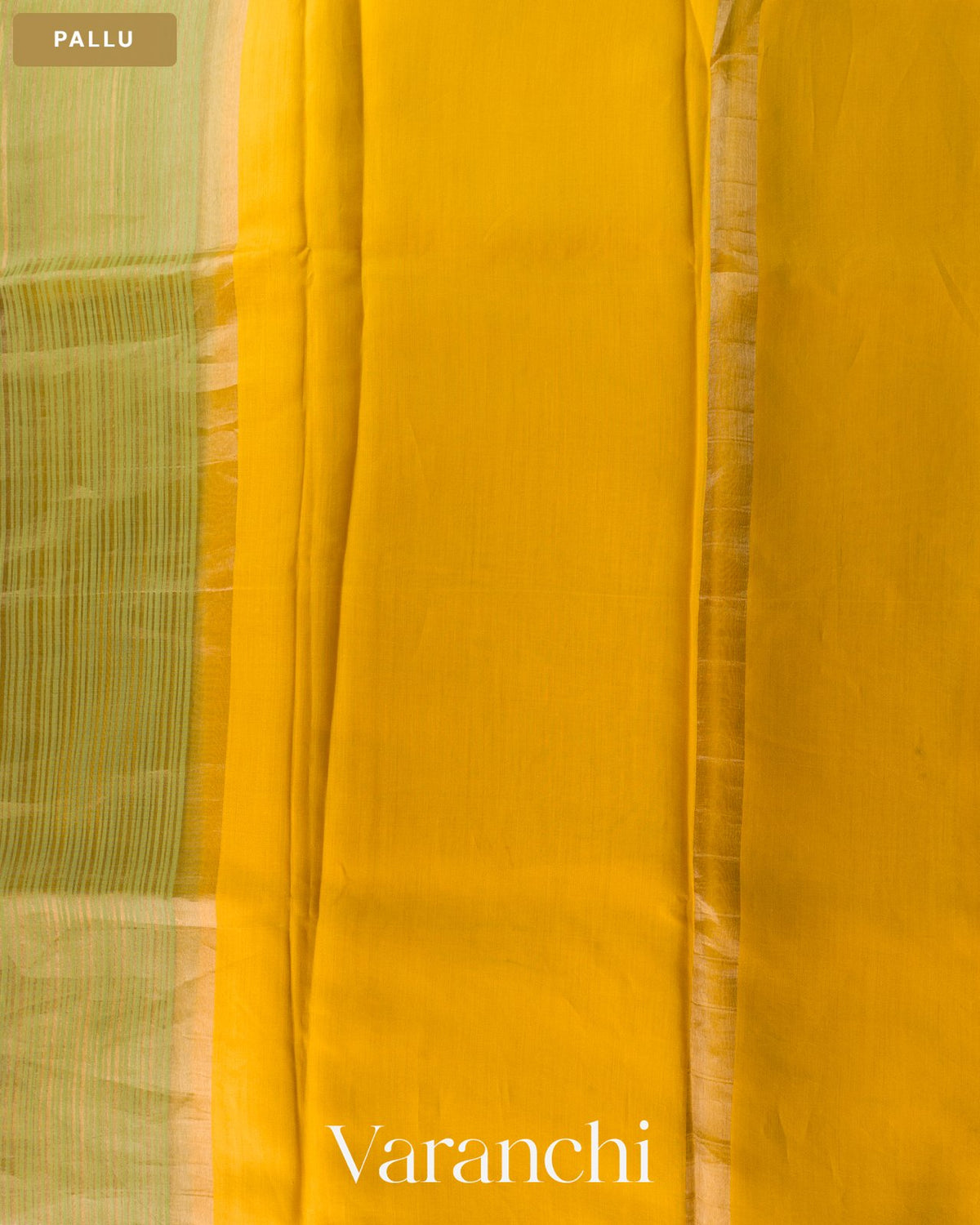 Sage Green Striped Pure Katan Silk Saree — Pallu