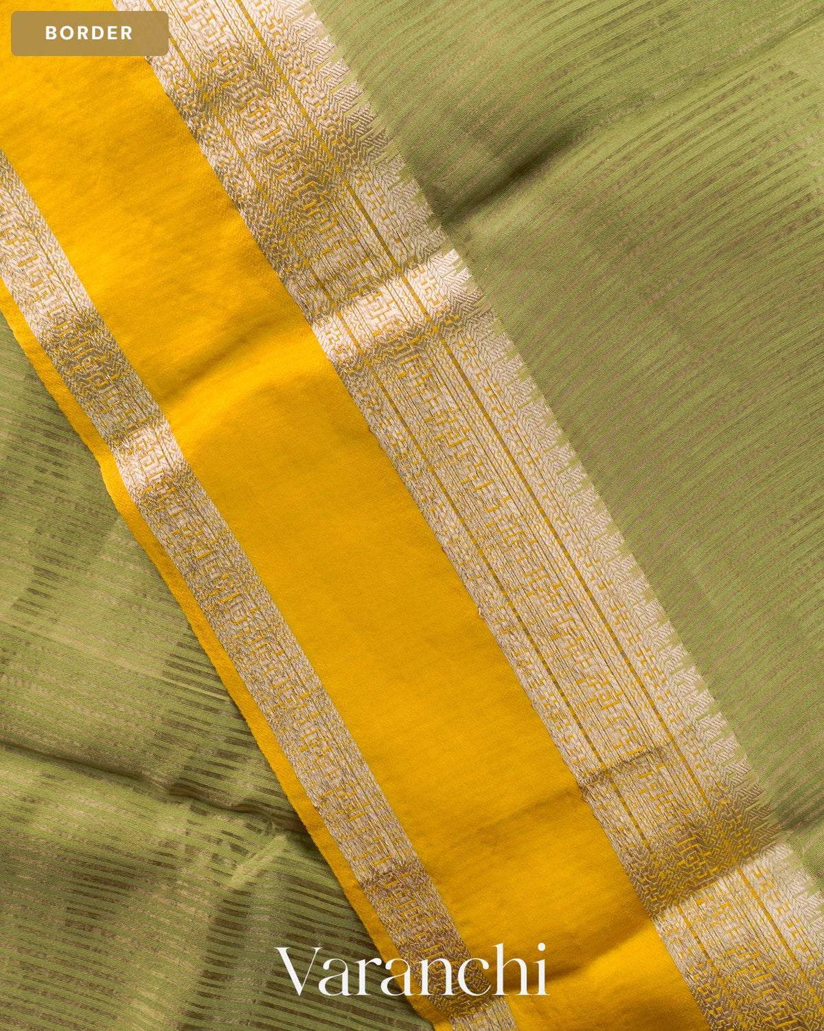 Sage Green Striped Pure Katan Silk Saree — Border