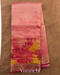 Blush Pink Floral Digital Printed Pure Silk Cotton Tissue Saree — Full Saree