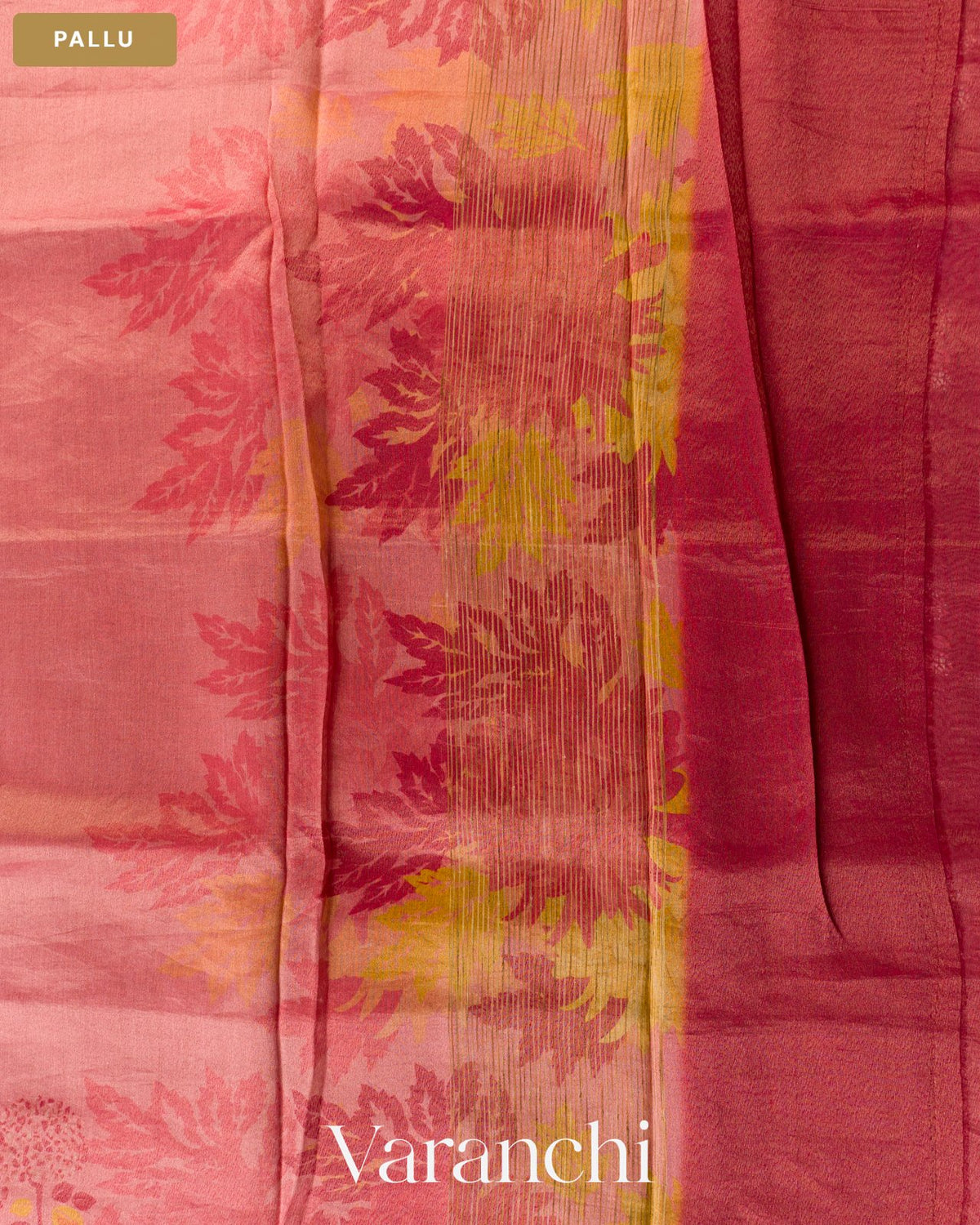 Blush Pink Floral Digital Printed Pure Silk Cotton Tissue Saree — Pallu