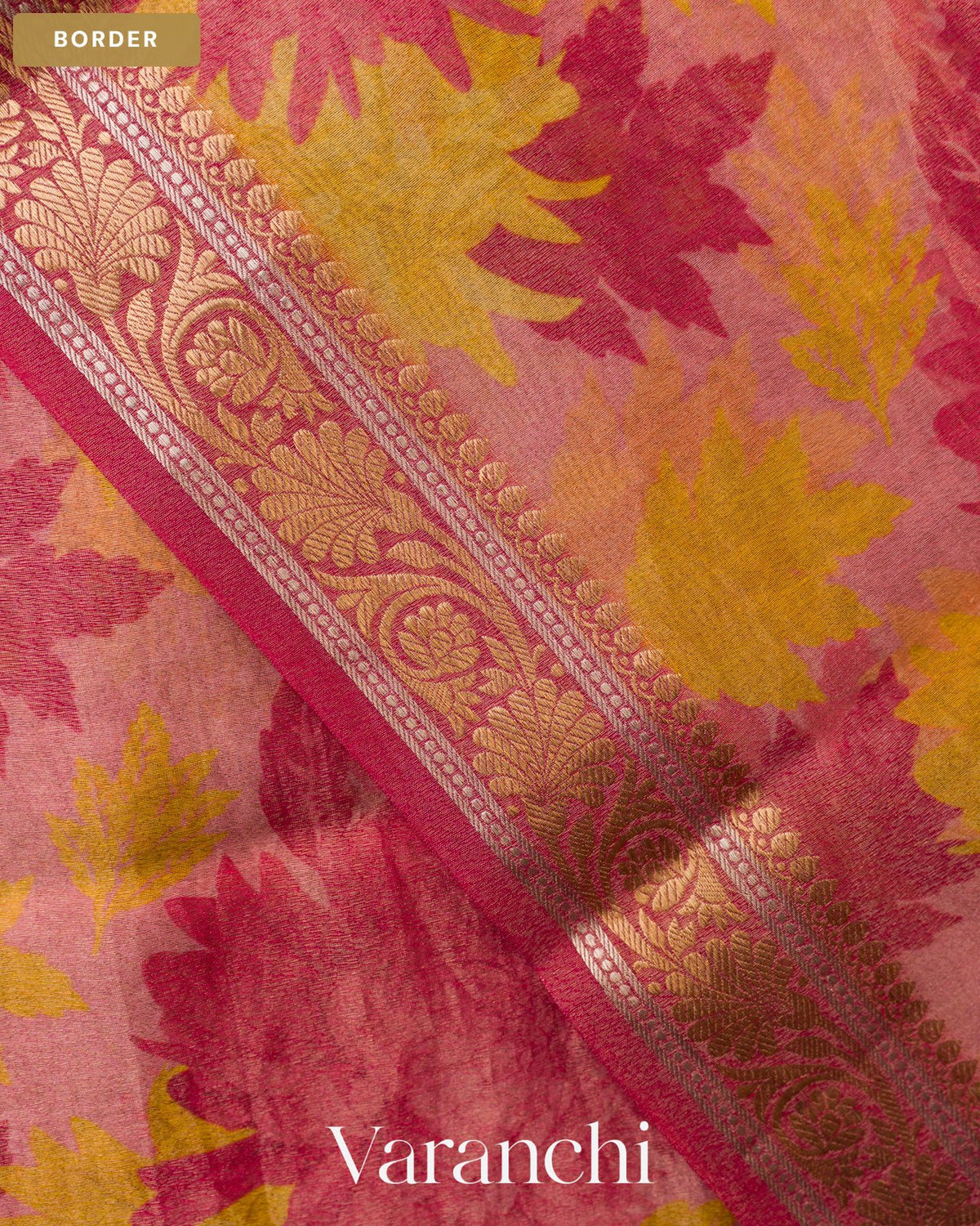 Blush Pink Floral Digital Printed Pure Silk Cotton Tissue Saree — Border