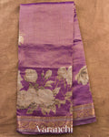 Wine Purple Floral Digital Printed Pure Silk Cotton Tissue Saree — Full Saree