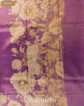Wine Purple Floral Digital Printed Pure Silk Cotton Tissue Saree — Pallu