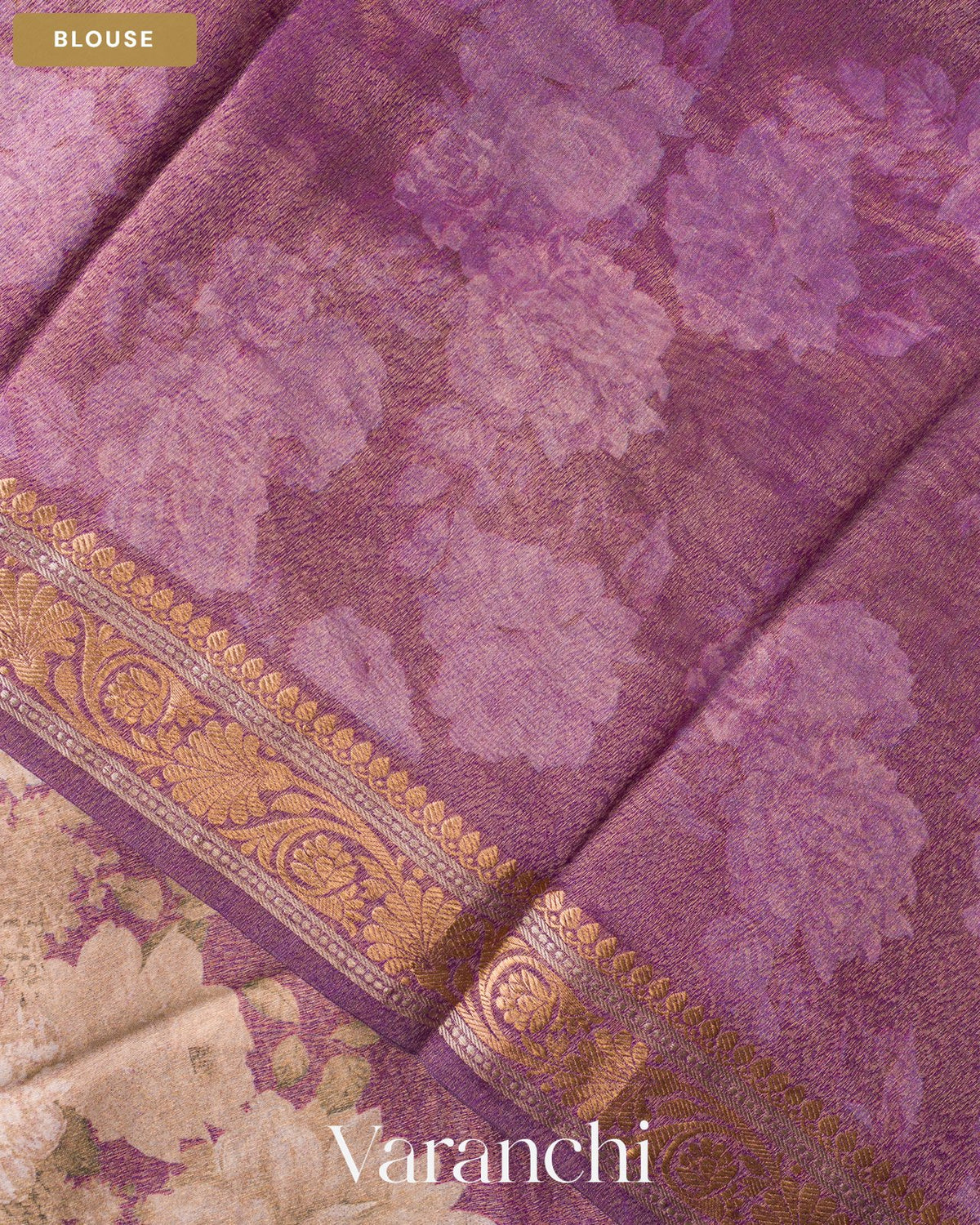 Wine Purple Floral Digital Printed Pure Silk Cotton Tissue Saree — Blouse
