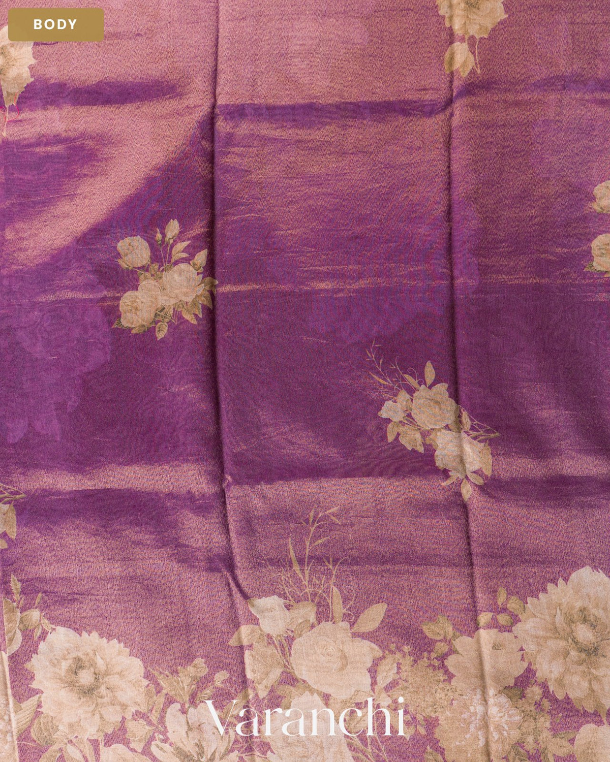 Wine Purple Floral Digital Printed Pure Silk Cotton Tissue Saree — Body