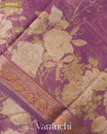 Wine Purple Floral Digital Printed Pure Silk Cotton Tissue Saree — Border