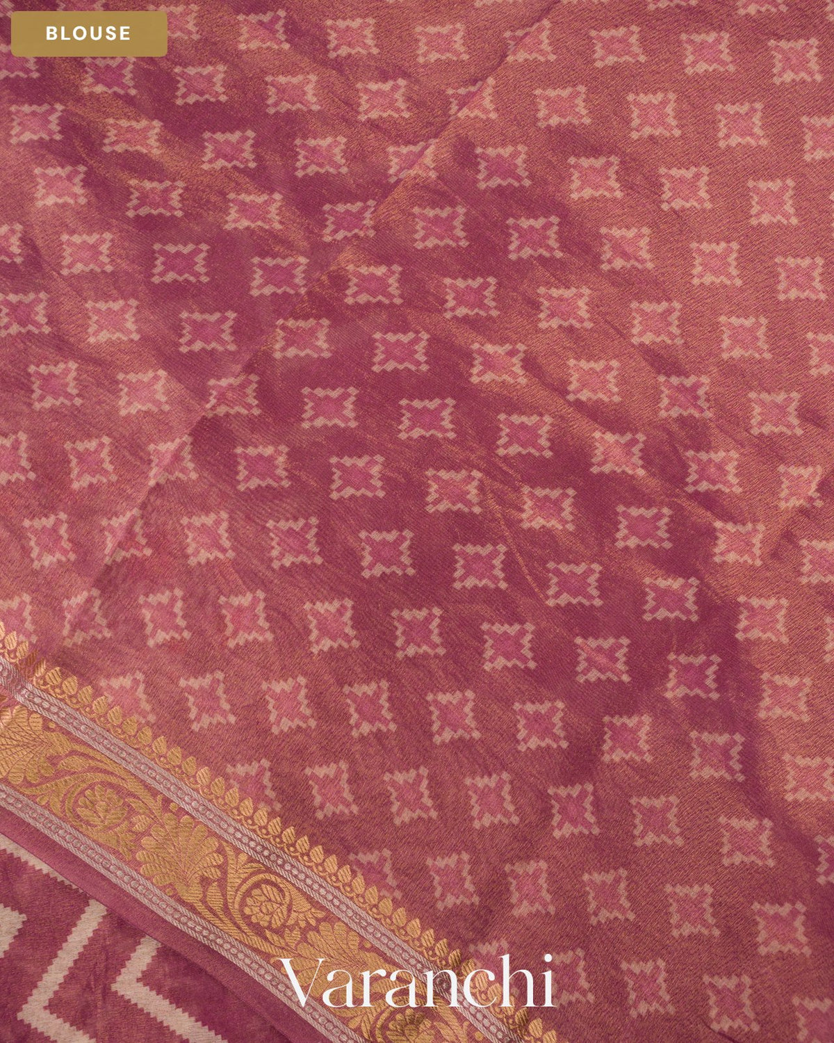 Mauve Pink Patola Printed Pure Silk Cotton Tissue Saree — Blouse
