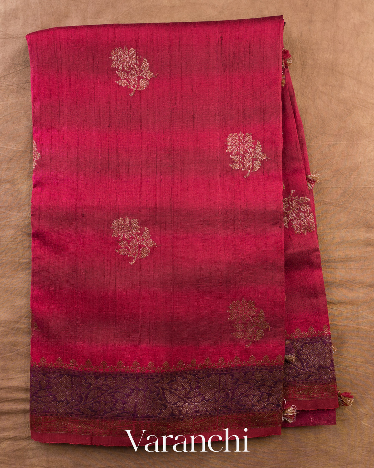 Red Lehariya Shibori Pure Raw Silk Handloom Saree — Full Saree