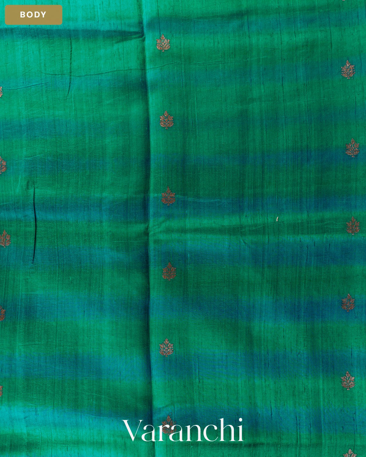 Rama Green Shibori Pure Raw Silk Handloom Saree — Body