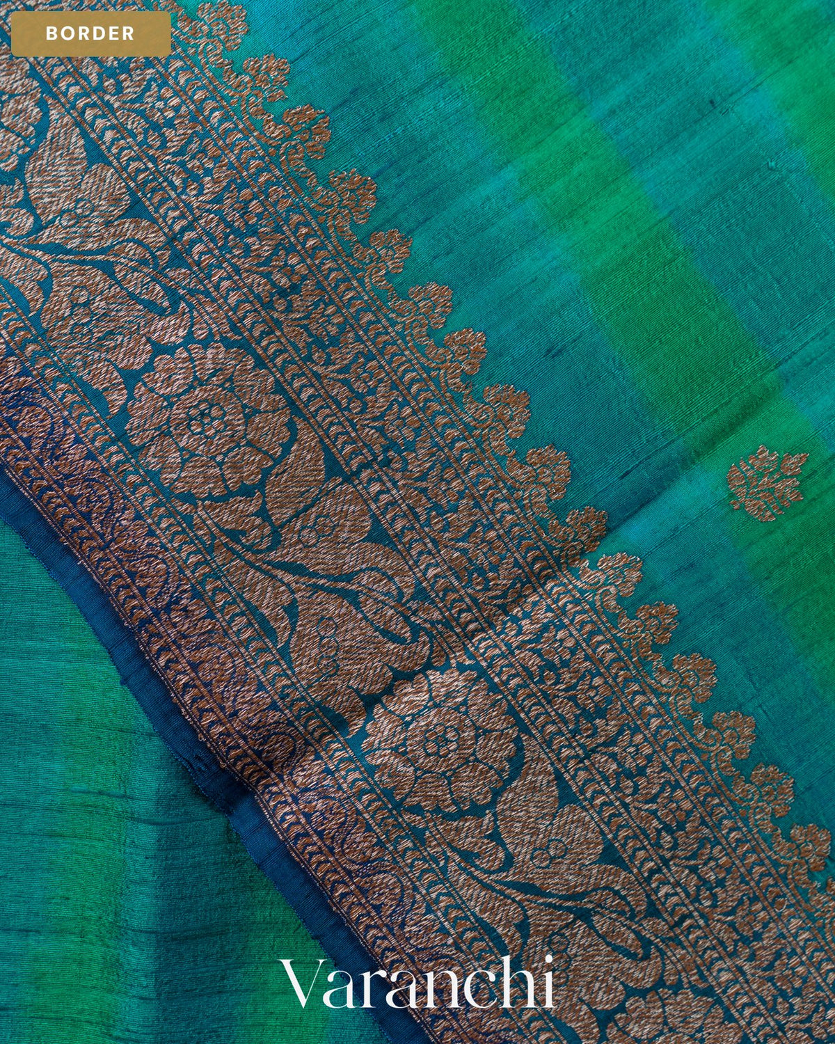 Rama Green Shibori Pure Raw Silk Handloom Saree — Border