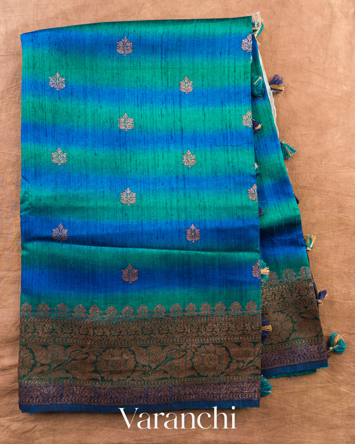 Ink Blue Shibori Pure Raw Silk Handloom Saree — Full Saree