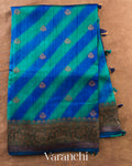 Ink Blue Lehariya Shibori Pure Raw Silk Handloom Saree — Full Saree