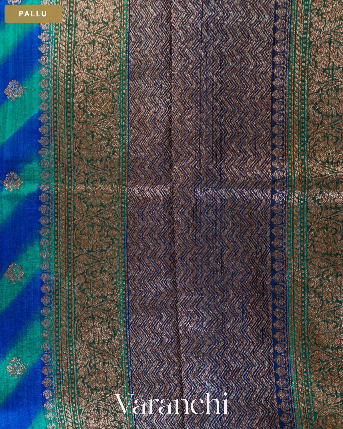 Ink Blue Lehariya Shibori Pure Raw Silk Handloom Saree — Pallu