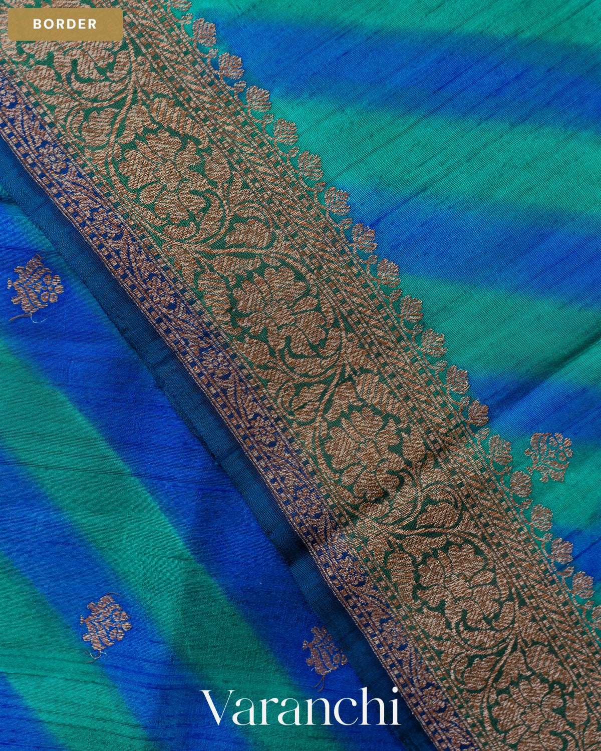 Ink Blue Lehariya Shibori Pure Raw Silk Handloom Saree — Border
