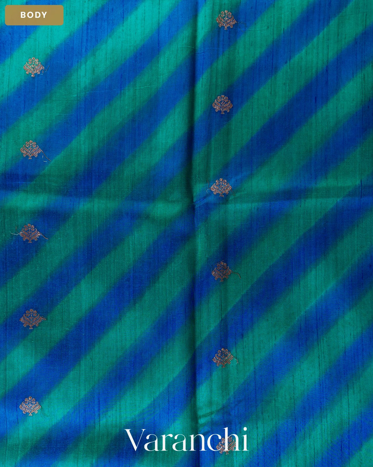 Ink Blue Lehariya Shibori Pure Raw Silk Handloom Saree — Body
