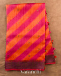 Orange Lehariya Shibori Pure Raw Silk Handloom Saree — Full Saree