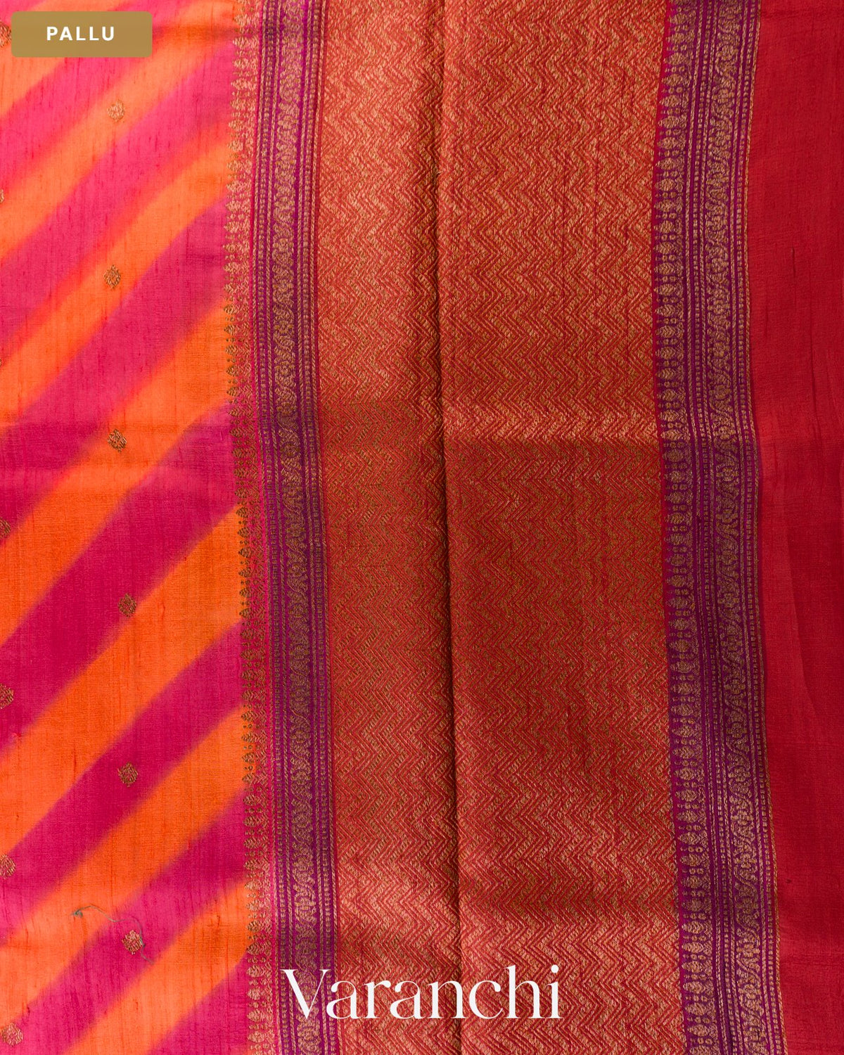Orange Lehariya Shibori Pure Raw Silk Handloom Saree — Pallu