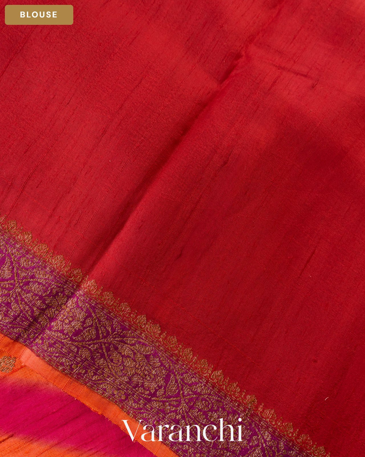 Orange Lehariya Shibori Pure Raw Silk Handloom Saree — Blouse