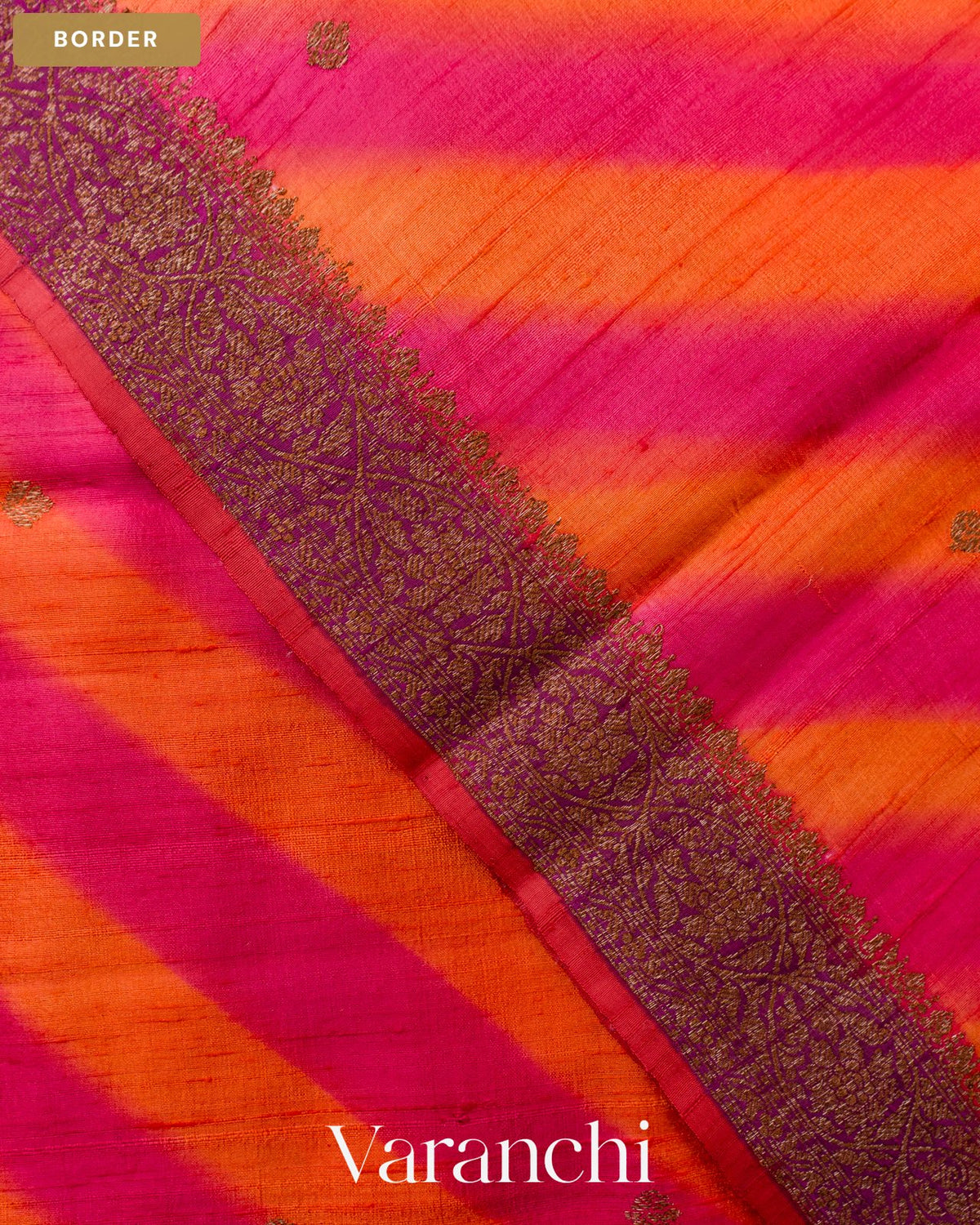 Orange Lehariya Shibori Pure Raw Silk Handloom Saree — Border