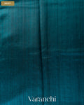 Deep Teal Blue Hand Brushed Pure Raw Silk Handloom Saree — Body