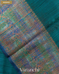 Deep Teal Blue Hand Brushed Pure Raw Silk Handloom Saree — Border