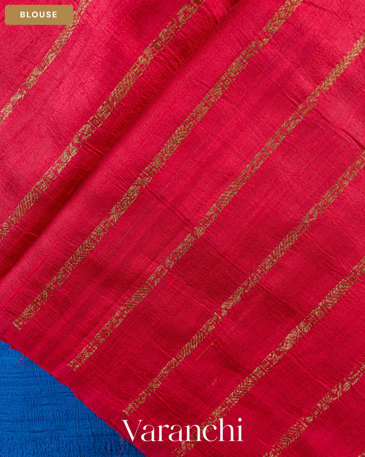 Royal Blue Pure Raw Silk Handloom Saree — Blouse