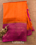 Deep Orange Pure Raw Silk Handloom Saree — Full Saree
