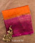 Deep Orange Pure Raw Silk Handloom Saree — Folded