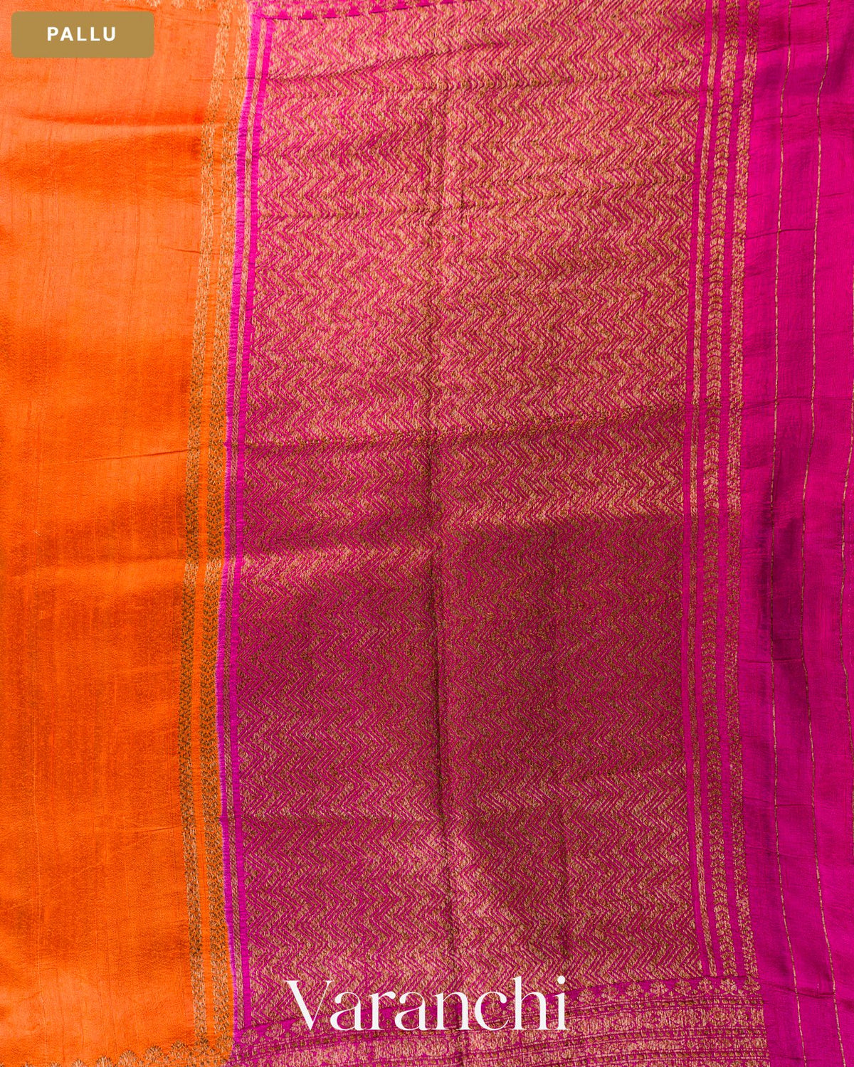 Deep Orange Pure Raw Silk Handloom Saree — Pallu