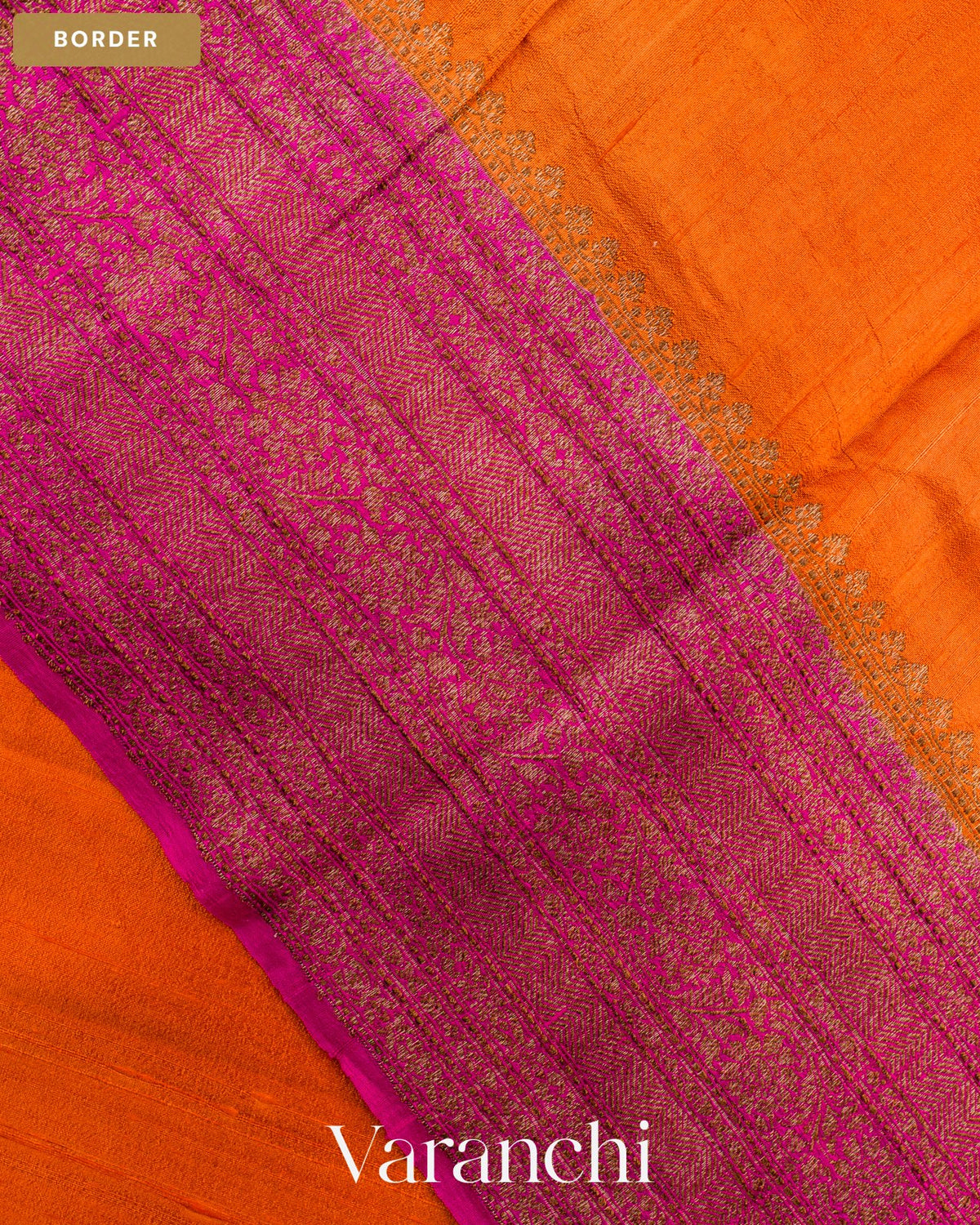 Deep Orange Pure Raw Silk Handloom Saree — Border
