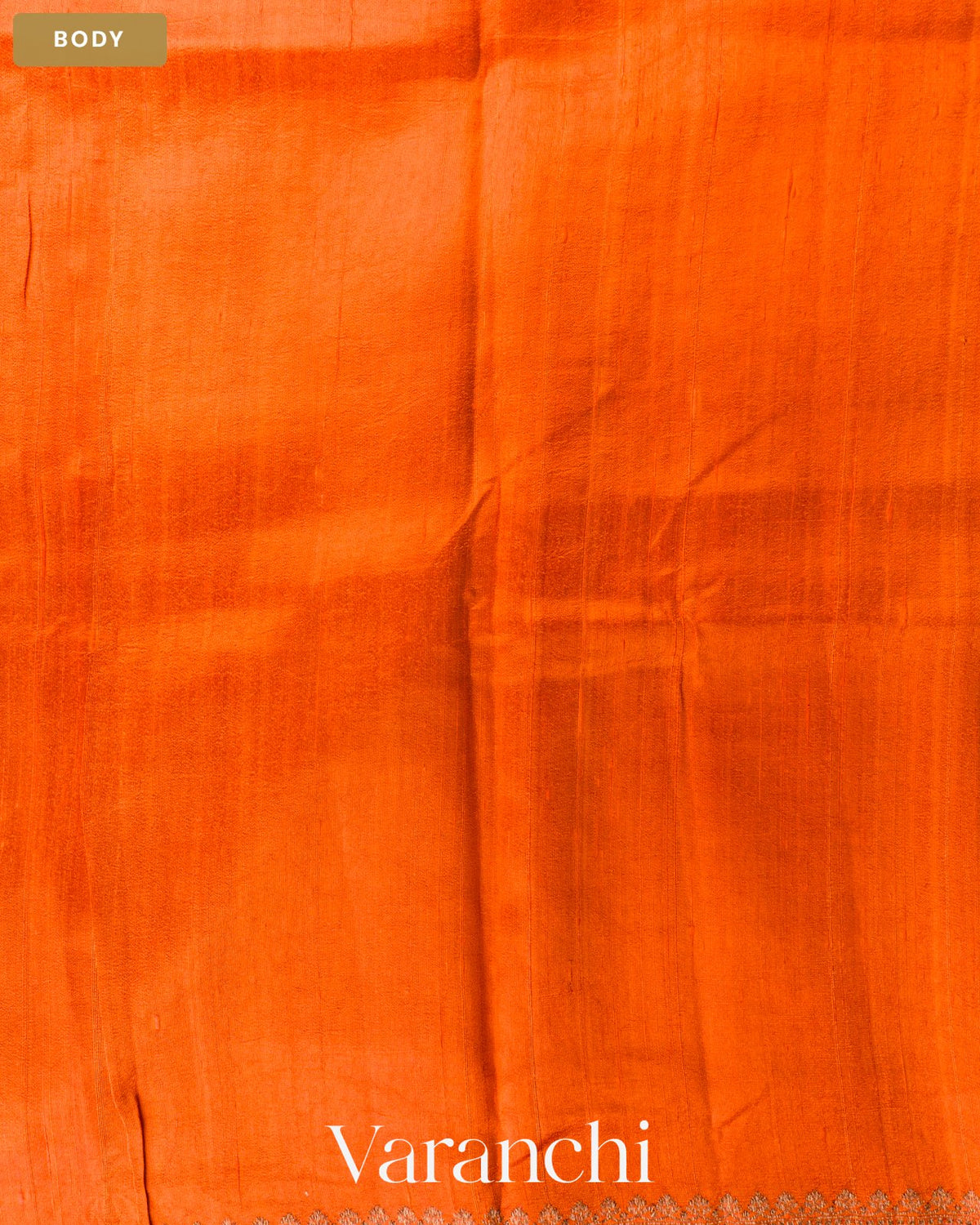Deep Orange Pure Raw Silk Handloom Saree — Body