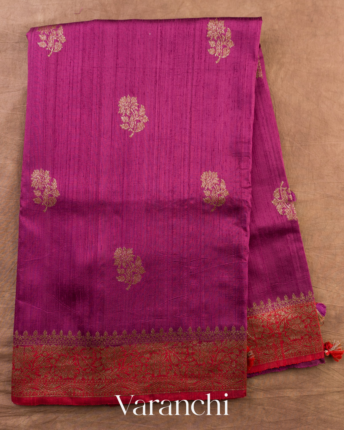 Wine Pure Raw Silk Handloom Saree — Full Saree