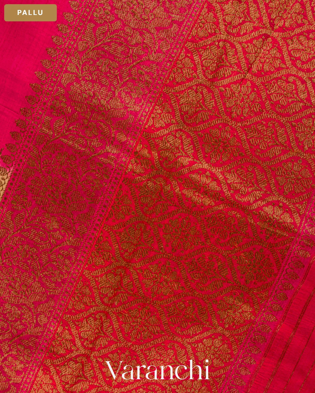 Magenta Tricolour Rangkaat Pure Raw Silk Handloom Saree — Pallu