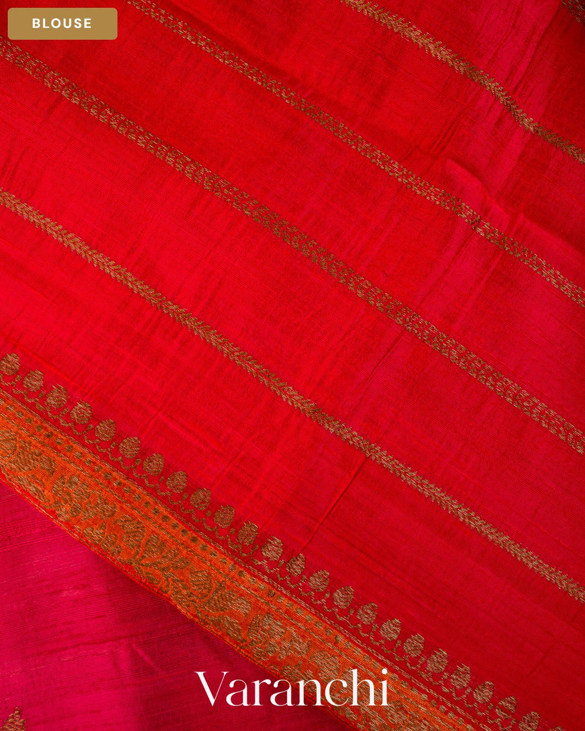 Magenta Tricolour Rangkaat Pure Raw Silk Handloom Saree — Blouse