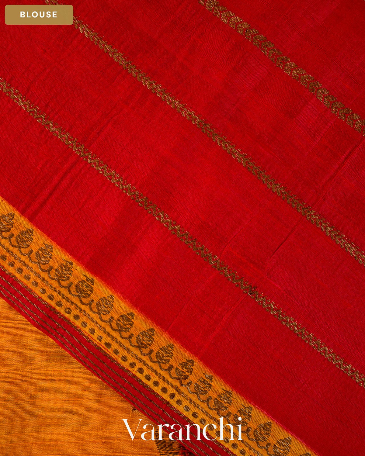Mustard Yellow Tricolour Rangkaat Pure Raw Silk Handloom Saree — Blouse