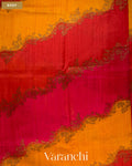Mustard Yellow Tricolour Rangkaat Pure Raw Silk Handloom Saree — Body