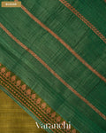 Olive Green Tricolour Rangkaat Pure Raw Silk Handloom Saree — Blouse
