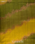 Olive Green Tricolour Rangkaat Pure Raw Silk Handloom Saree — Body