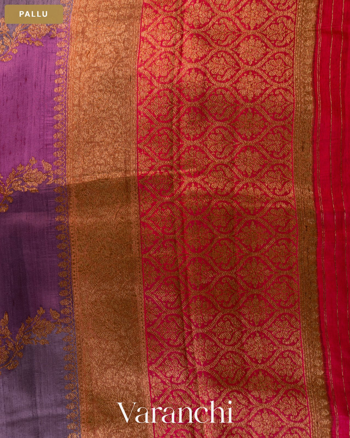 Wine Tricolour Rangkaat Pure Raw Silk Handloom Saree — Pallu