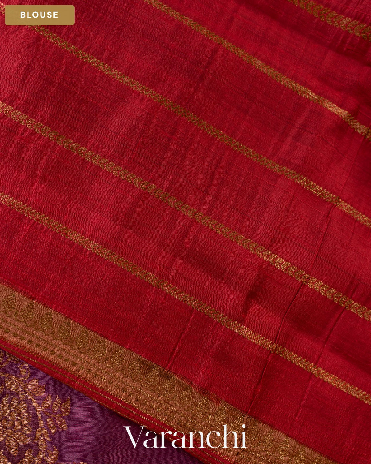 Wine Tricolour Rangkaat Pure Raw Silk Handloom Saree — Blouse