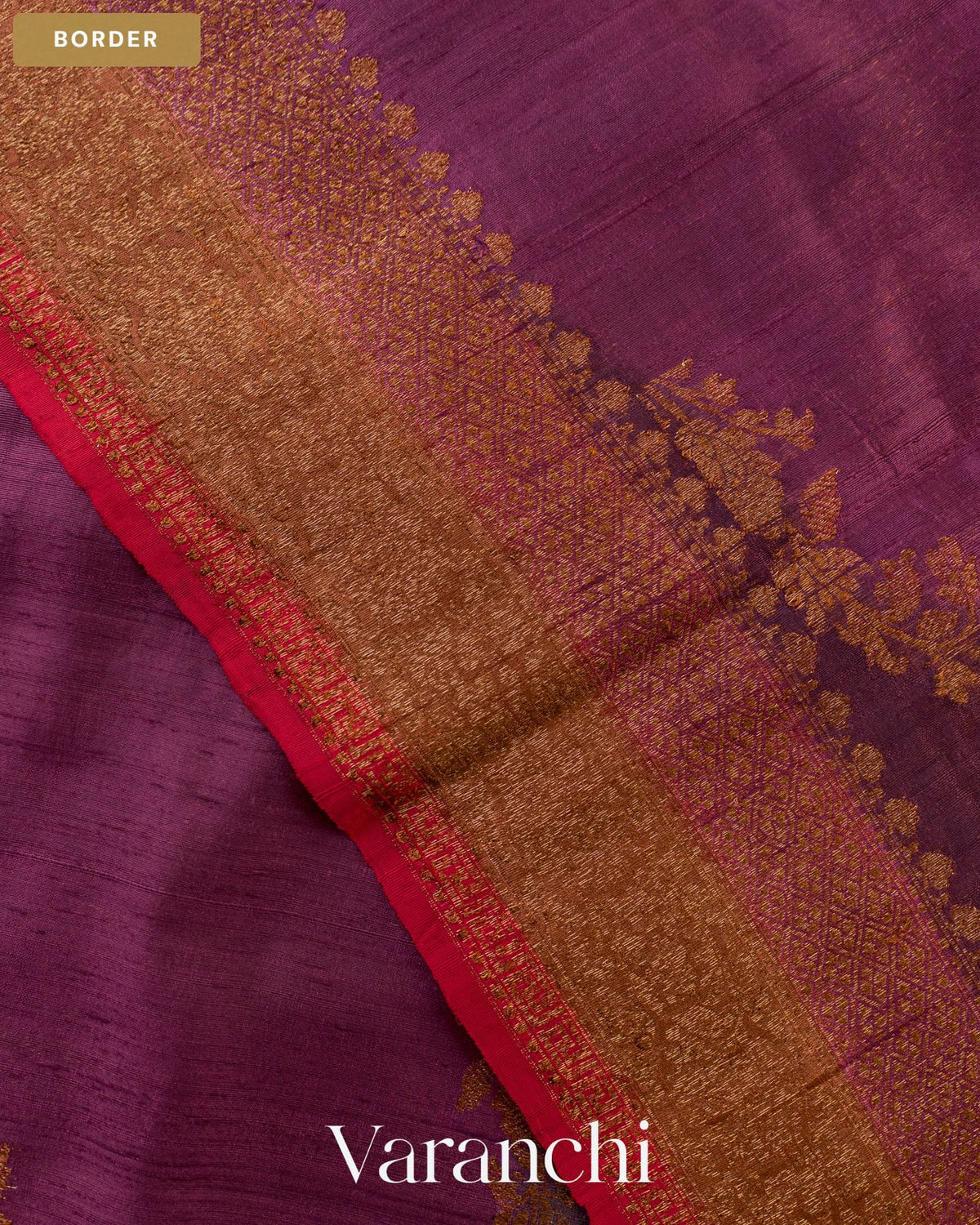 Wine Tricolour Rangkaat Pure Raw Silk Handloom Saree — Border