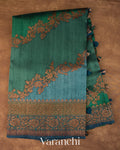 Bottle Green Tricolour Rangkaat Pure Raw Silk Handloom Saree — Full Saree