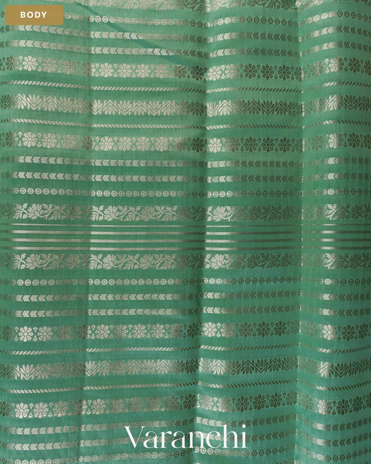Sea Green Striped Pure Chiniya Silk Saree — Body