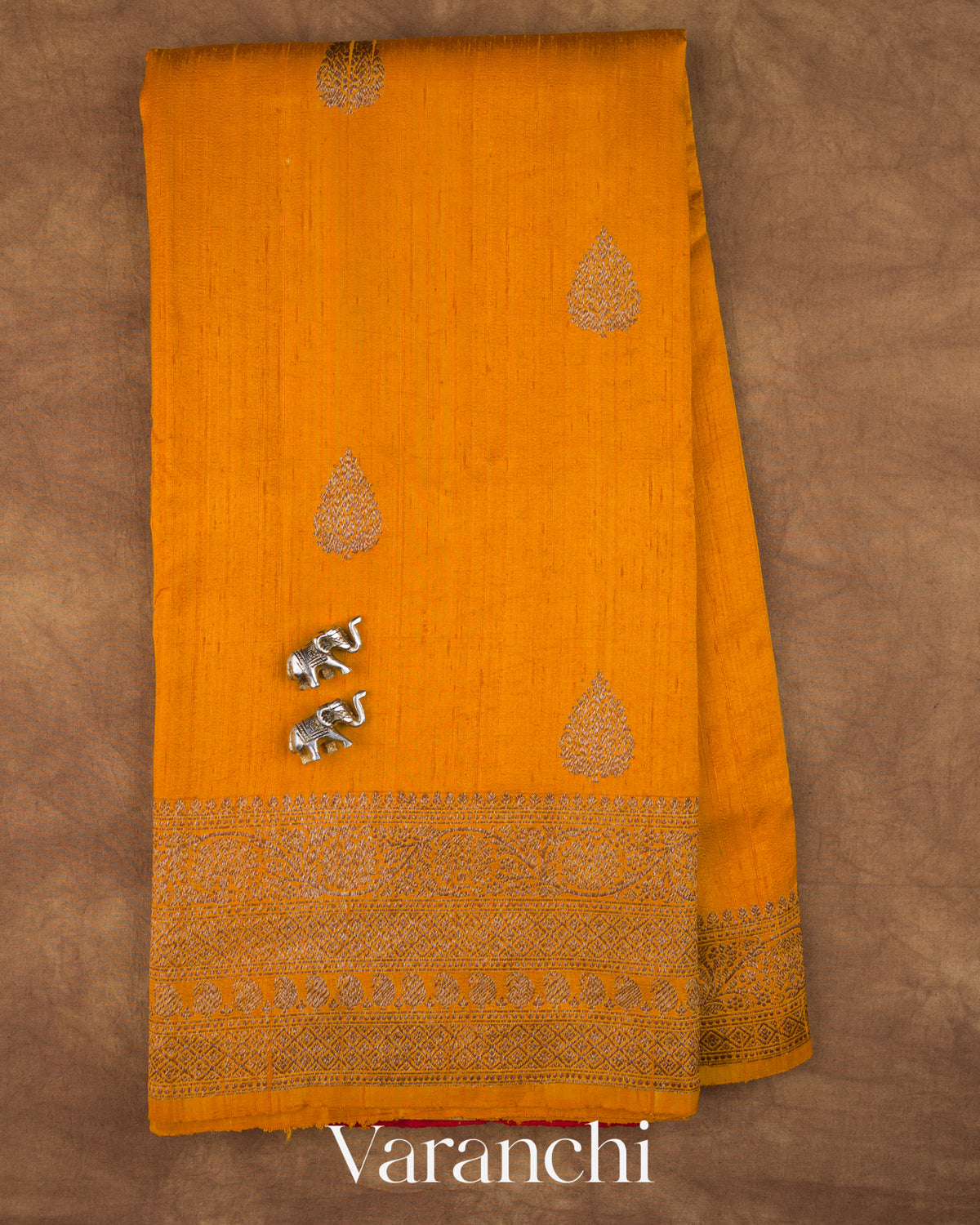 Turmeric Yellow Pure Raw Silk Handloom Saree — Full Saree