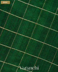 Bottle Green Checkered Pure Raw Silk Handloom Saree — Body
