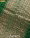 Bottle Green Checkered Pure Raw Silk Handloom Saree — Pallu