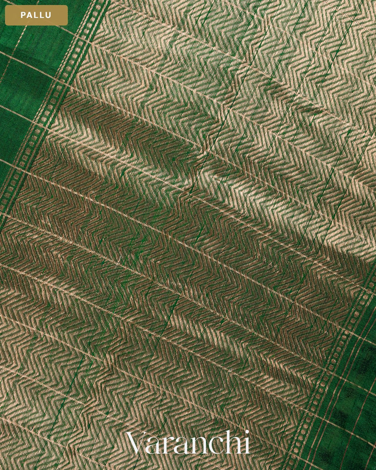 Bottle Green Checkered Pure Raw Silk Handloom Saree — Pallu