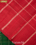 Bottle Green Checkered Pure Raw Silk Handloom Saree — Blouse