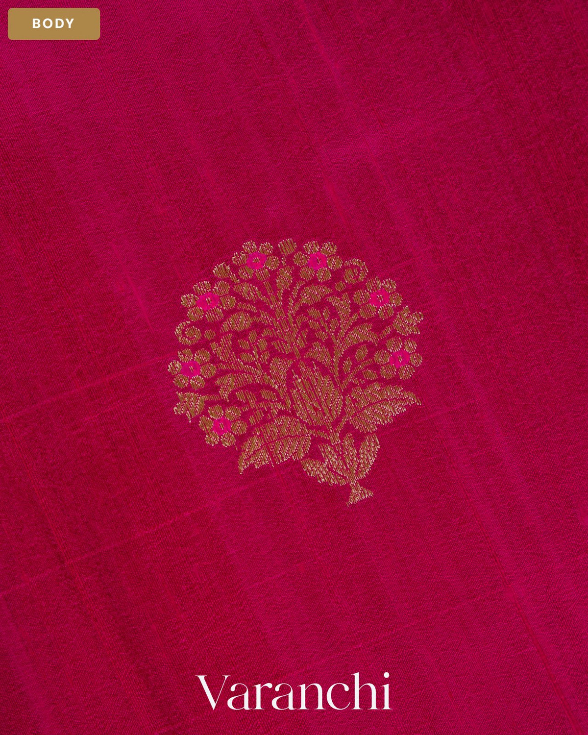 Rani Pink Borderless Pure Raw Silk Handloom Saree — Body