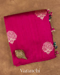 Rani Pink Borderless Pure Raw Silk Handloom Saree — Folded